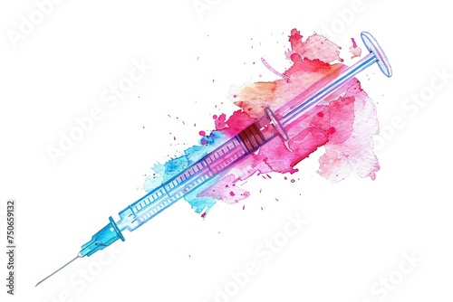 Syringe with blood and needle in a medical setting photo