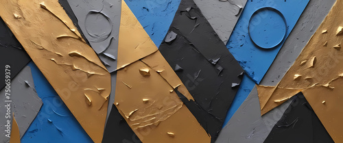 Spots of bright paint on the canvas. Colors gold, black, blue and grey. nice background 