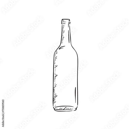 A line drawn black and white illustration of a glass bottle, shaded using lines and drawn in a sketchy style.