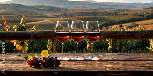 red wine glasses at farm house vineyard countryside  © Denis