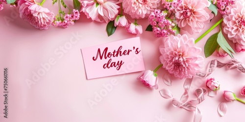 sign "Mother's day" pink color , flowers