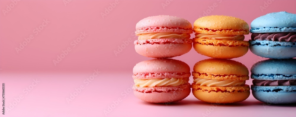 Macaroon on pastel background professional photo with centered composition and copy space. Concept Product Photography, Food Styling, Pastel Aesthetic, Centered Composition, Copy Space