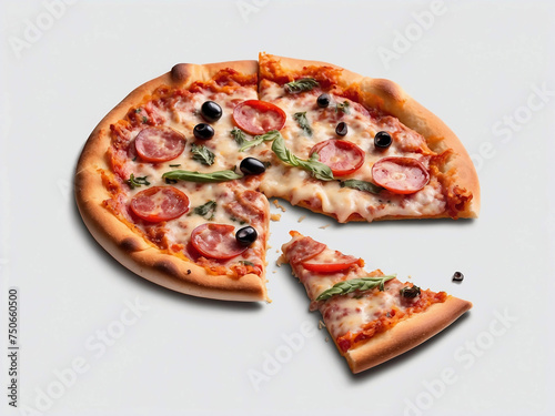 Freshly slice pizza with a cut slice isolated Ai generative