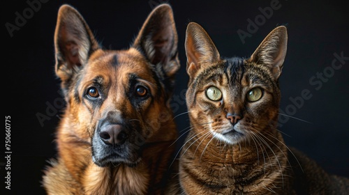A German Shepherd and an Abyssinian cat