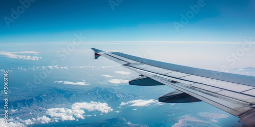 View of airplane wing in flight 