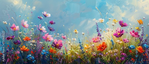 Wildflowers swaying in a gentle breeze  colorful meadow  spring joy
