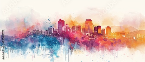 Watercolor cityscape  abstract interpretation  colorful buildings melting into the sky