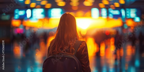 woman in airport defocused, Blurred airport without people with empty background