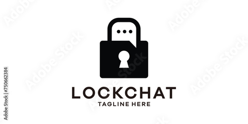 logo design combination of padlock shape with chat, negative space logo design template, creative idea symbol.