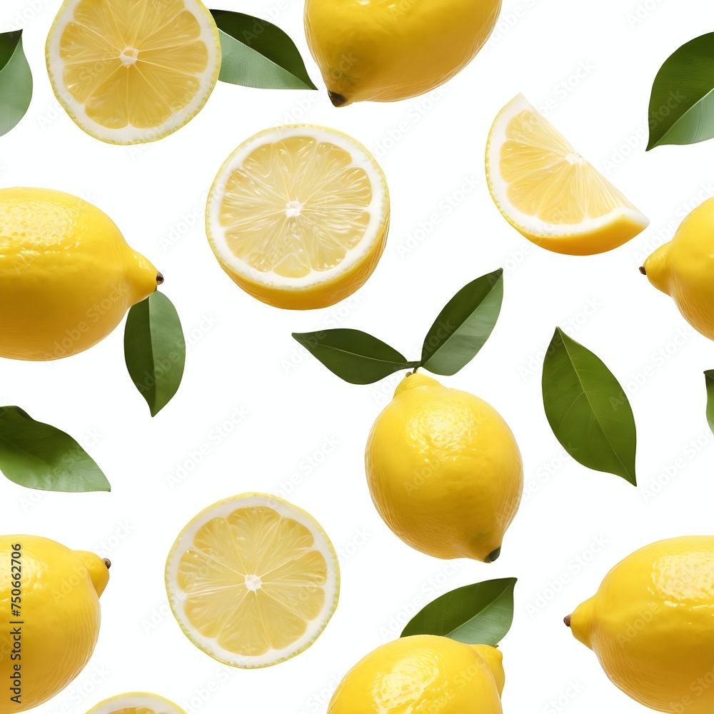Fresh Lemon and Half Slice With Leaf on a Clean White Surface Fresh Lemon and Half Slice With Leaf on a Clean White Surface
