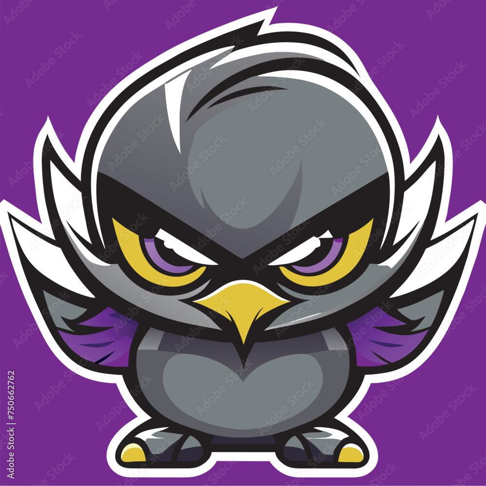 dynamic aggressive crow, front view, detailed, logo style, vector illustration kawaii