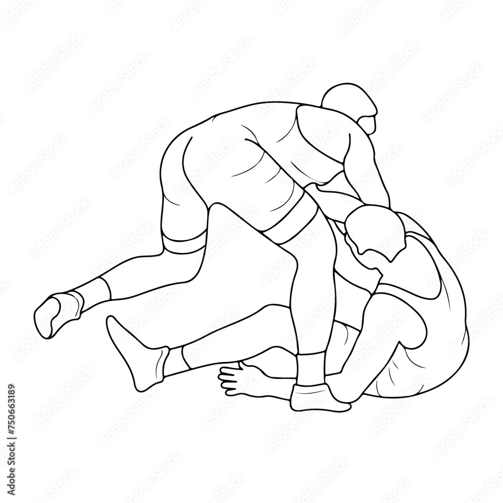 Sketch image of two fighters in a fight, isolated vector Sketch image of two fighters in a fight, isolated vector
