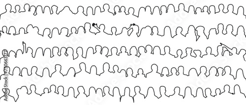 Image of crowd silhouette, group of people. One solid continuous line style
