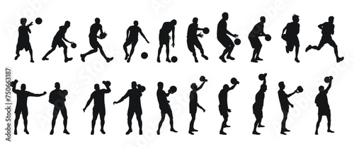 Silhouettes of sports figures of basketball players  weight lifters  isolated vector