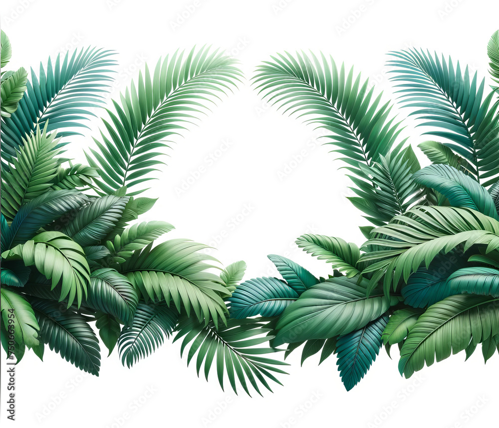 Vibrant Tropical Palm Leaf Border White Backdrop