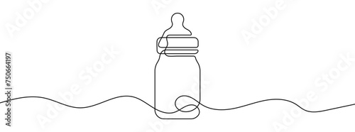 Continuous editable line drawing of baby bottle. Baby milk bottle icon in one line.
