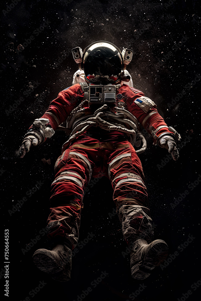 Lone astronaut drifting and floating in space. Lone astronaut drifting and floating in space.