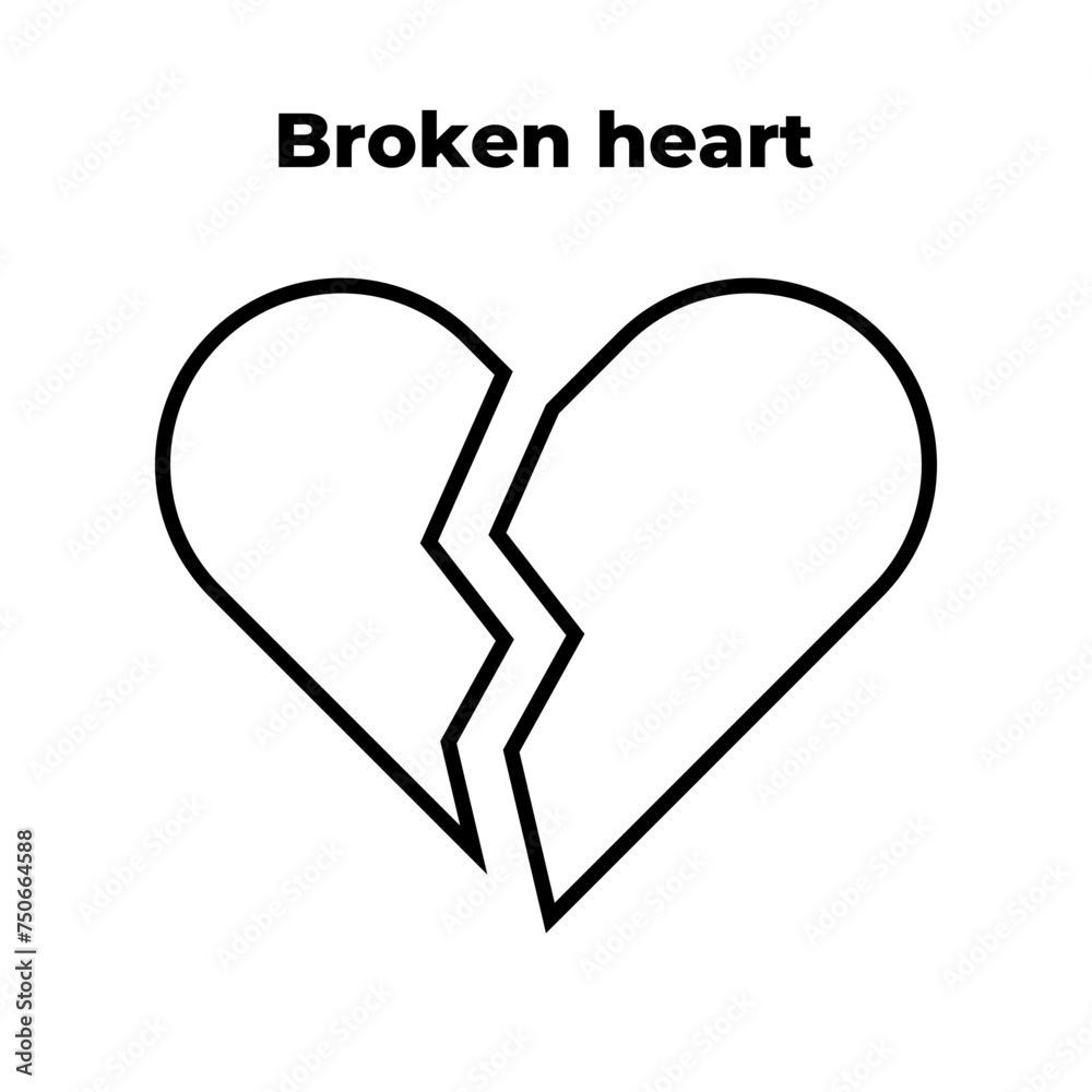 Broken heart. Two halves of the heart icon. High quality black thin line vector EPS 10 illustration. Can be used for any platform or purpose. Action promotion and advertising. Web, dev, ui, ux, gui. Broken heart. Two halves of the heart icon. High quality black thin line vector EPS 10 illustration. Can be used for any platform or purpose. Action promotion and advertising. Web, dev, ui, ux, gui.
