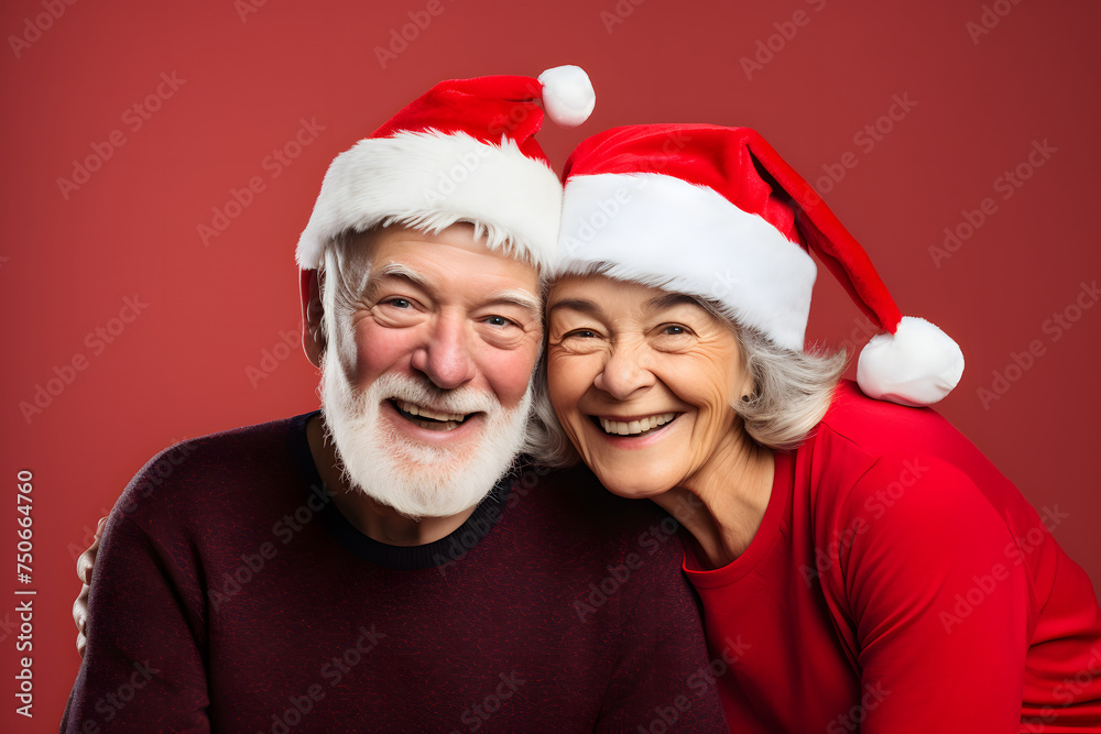 Aged couple embracing the holiday spirit, great for your Christmas promotional materials. Aged couple embracing the holiday spirit, great for your Christmas promotional materials.