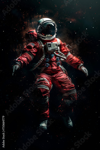 Lone astronaut drifting and floating in space. 