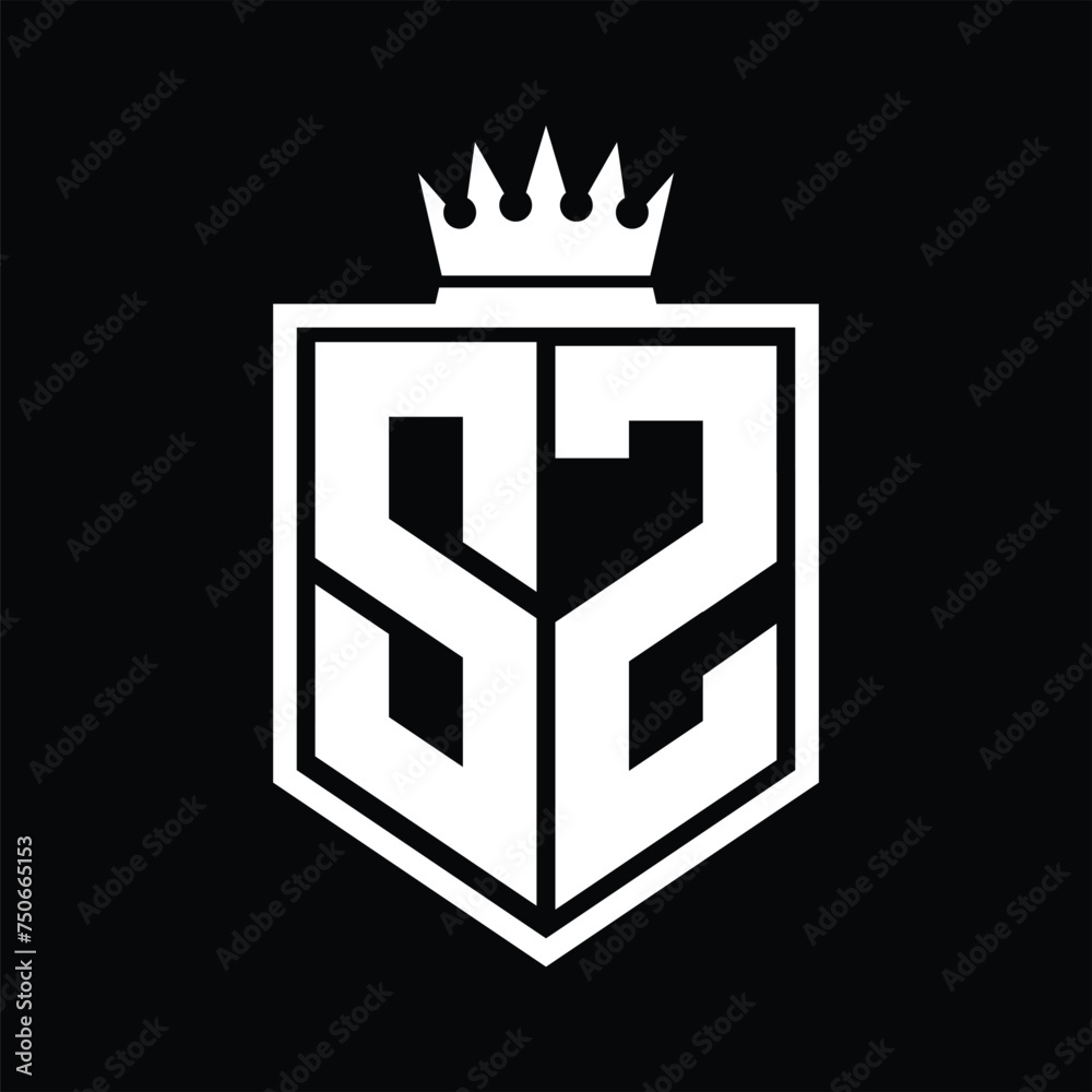 SZ Logo monogram bold shield geometric shape with crown outline black ...