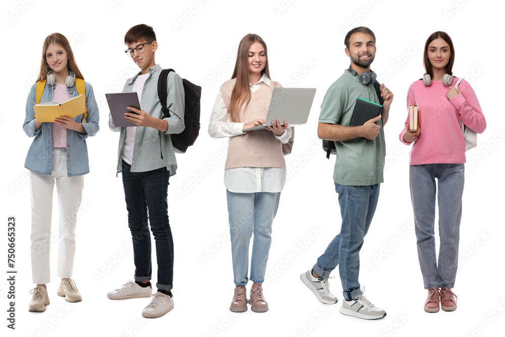 Group of happy students on white background Group of happy students on white background