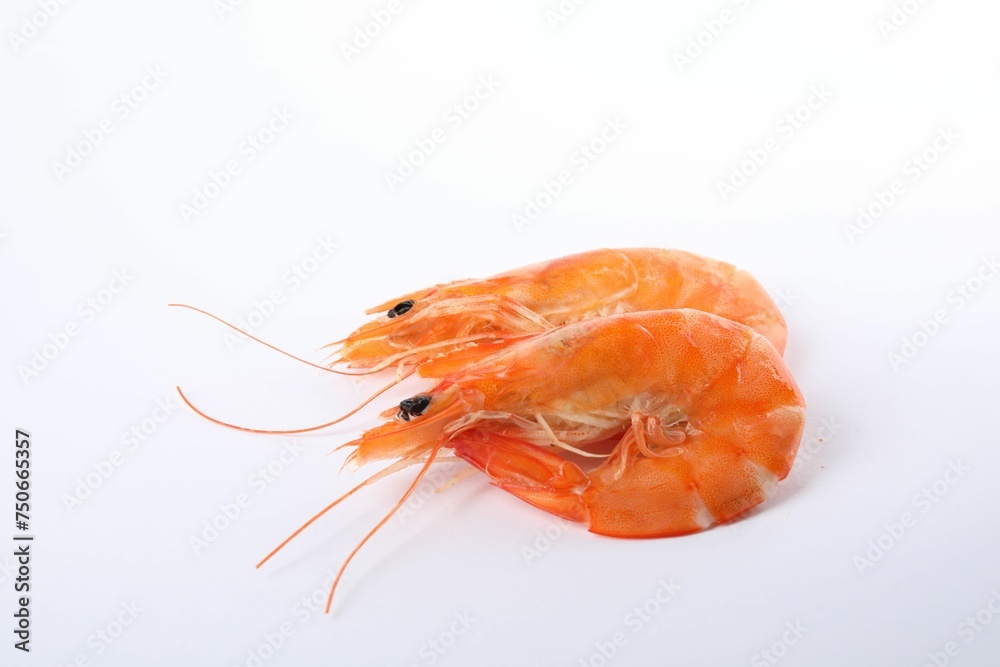 Delicious cooked whole shrimps isolated on white Delicious cooked whole shrimps isolated on white