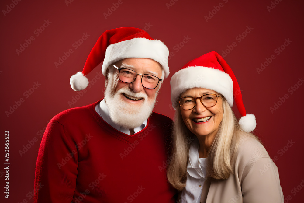 Senior couple in festive Christmas attire, perfect for your holiday-themed marketing. Senior couple in festive Christmas attire, perfect for your holiday-themed marketing.