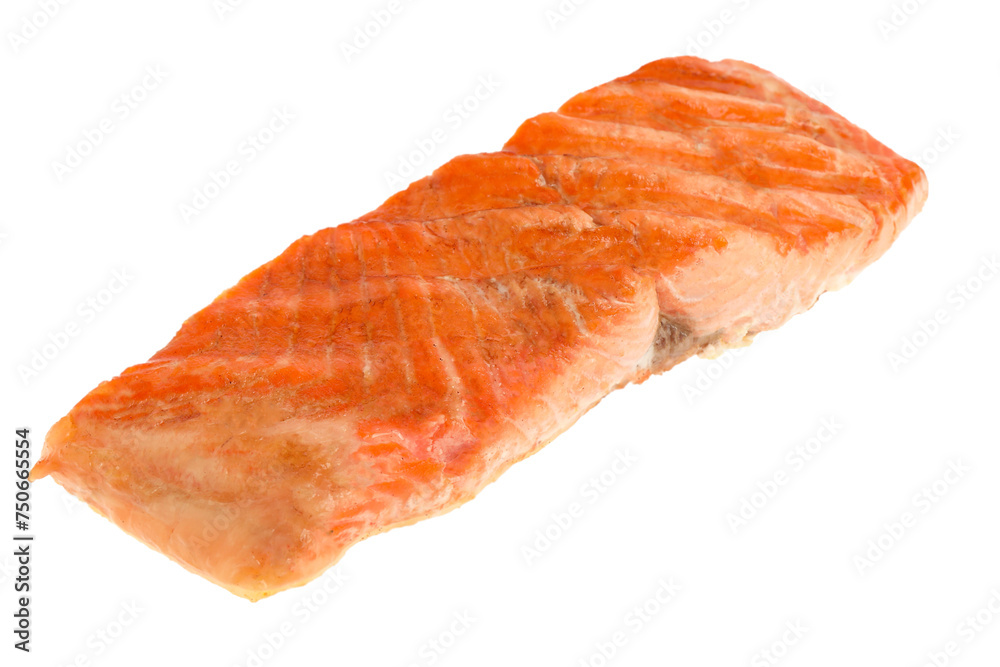 Piece of tasty grilled salmon isolated on white Piece of tasty grilled salmon isolated on white