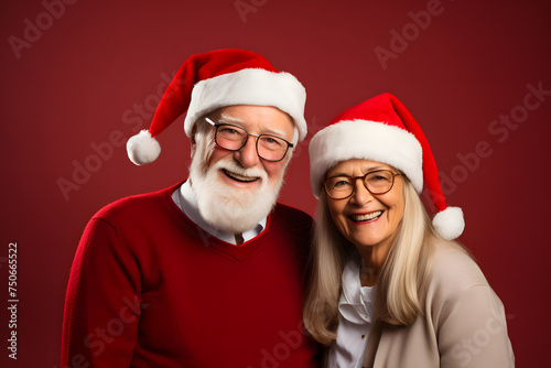 Senior couple in festive Christmas attire, perfect for your holiday-themed marketing.