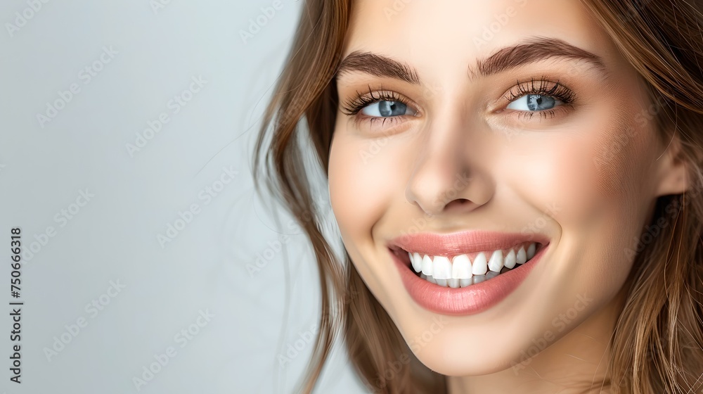 Portrait of a smiling young woman, close up. radiant beauty with flawless skin. perfect for wellness and cosmetics. AI Portrait of a smiling young woman, close up. radiant beauty with flawless skin. perfect for wellness and cosmetics. AI