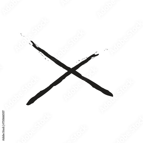 Cross sign element. Red grunge X icon  isolated on white background. Mark graphic design. Button for vote  decision  web. Symbol of error  check  wrong and stop  failed. Vector illustration 