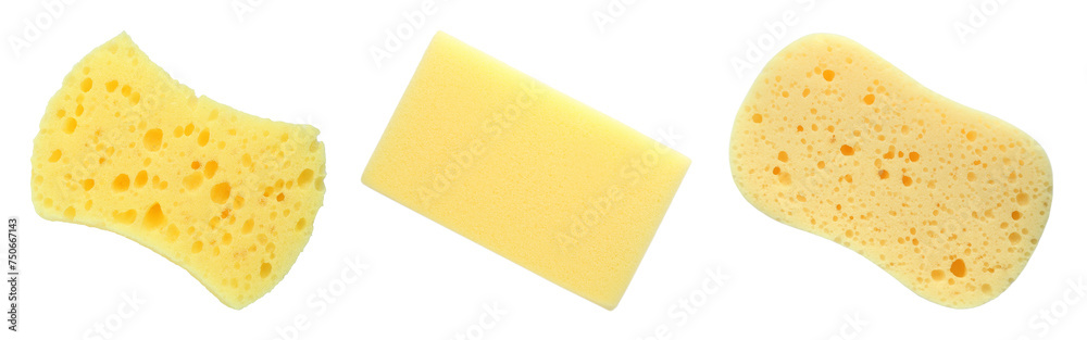 Different yellow sponges isolated on white, top view Different yellow sponges isolated on white, top view