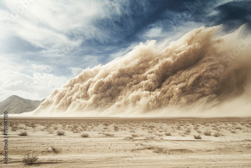 a huge sandstorm rises over land. generative ai