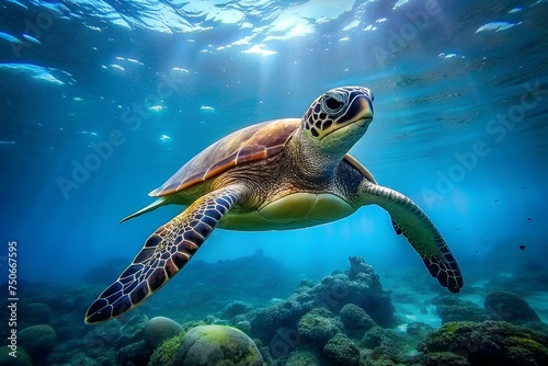 Sea turtle swimming in the sea 