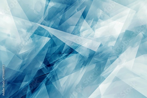 modern abstract blue background design with layers of textured white transparent material in triangle diamond and squares shapes in random geometric pattern