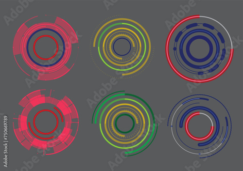 Set of geometric circle colorful wheels. Circle of different shapes for design creative