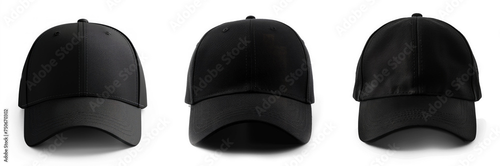 Set Black baseball cap transparent background Set Black baseball cap transparent background