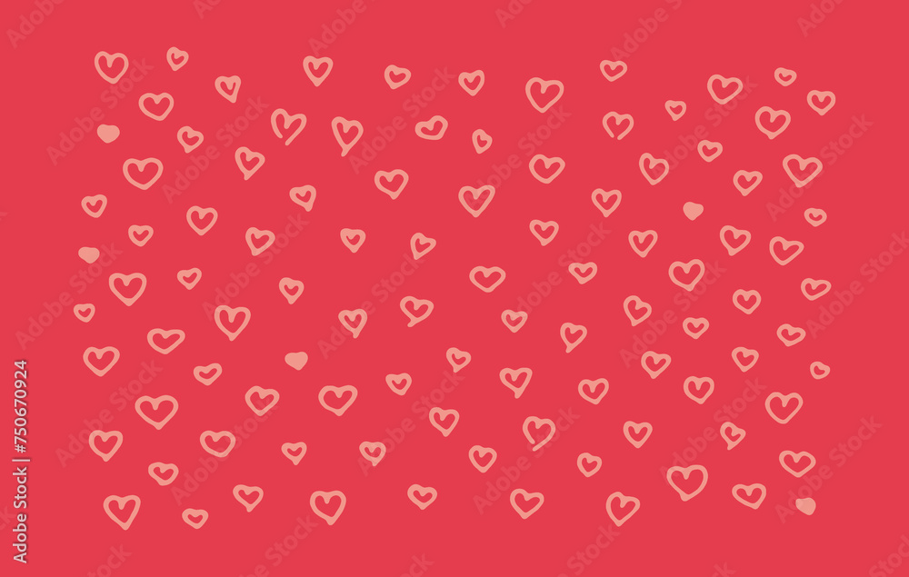 Artistic Heart Doodles Vector Illustration on Red Background Artistic Heart Doodles Vector Illustration on Red Background