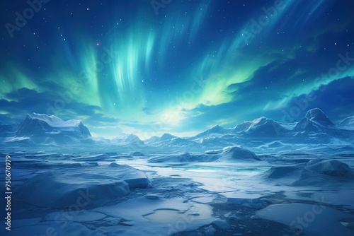 Northern Lights dancing across the sky above a frozen tundra