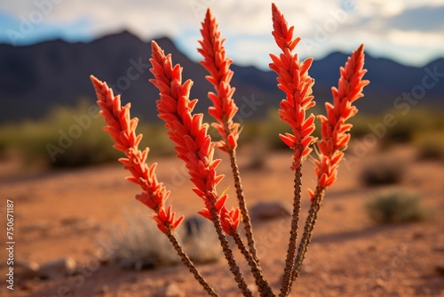 Ocotillo in bloom, fiery tips on desert wands photo
