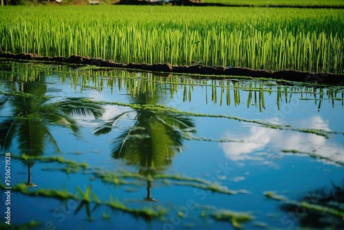 Paddy rice with water reflections photo