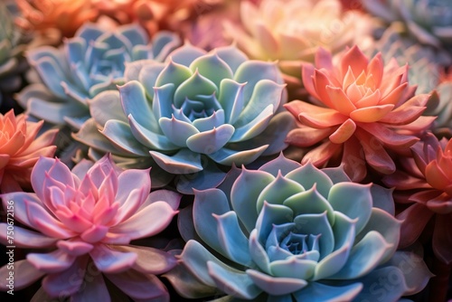 Panorama of succulent variety, gradient hues photo