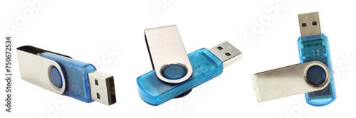 Set of USB Flash Drives, isolated on transparent background