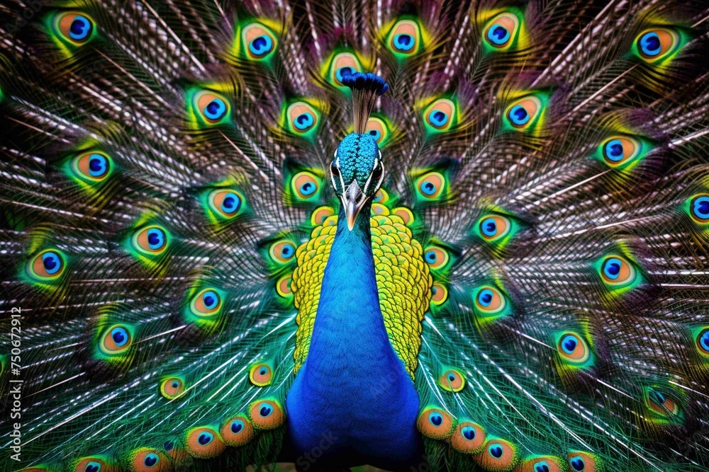 Obraz premium Peacock displaying its magnificent, colorful feathers