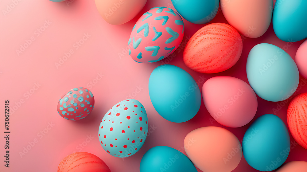 Realistic and Pastel Easter Eggs with Copy Space