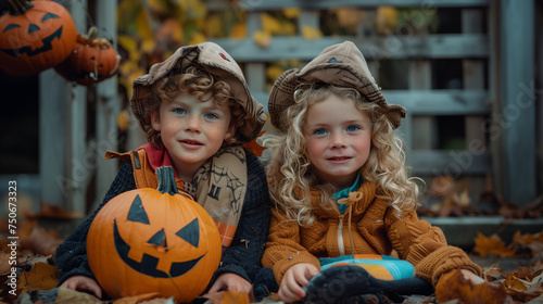 Siblings dressing up for Halloween, Children in Witch Costumes Celebrating Halloween, creativity and excitement.