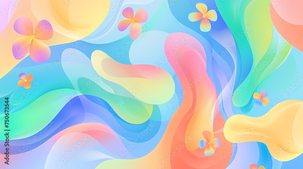 Vibrant Abstract Art With Flowing Shapes and Floral Accents