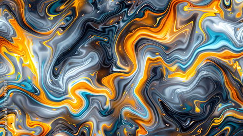 Swirling Marble of Orange, Blue, and Gray Hues