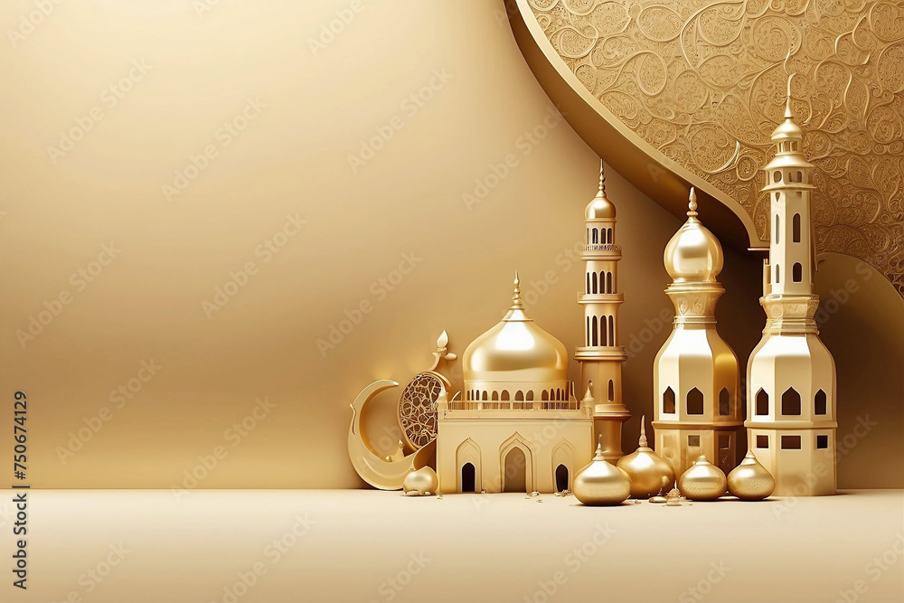 Eid Mubarak simple elegant and luxury with a mosque gold and 3d islamic ...
